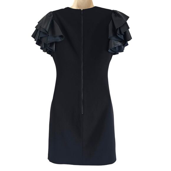 Alice + Olivia Black Eunice Vegan Leather Ruffle-sleeve Mini Dress Size 2 LBD - Picture 4 of 8